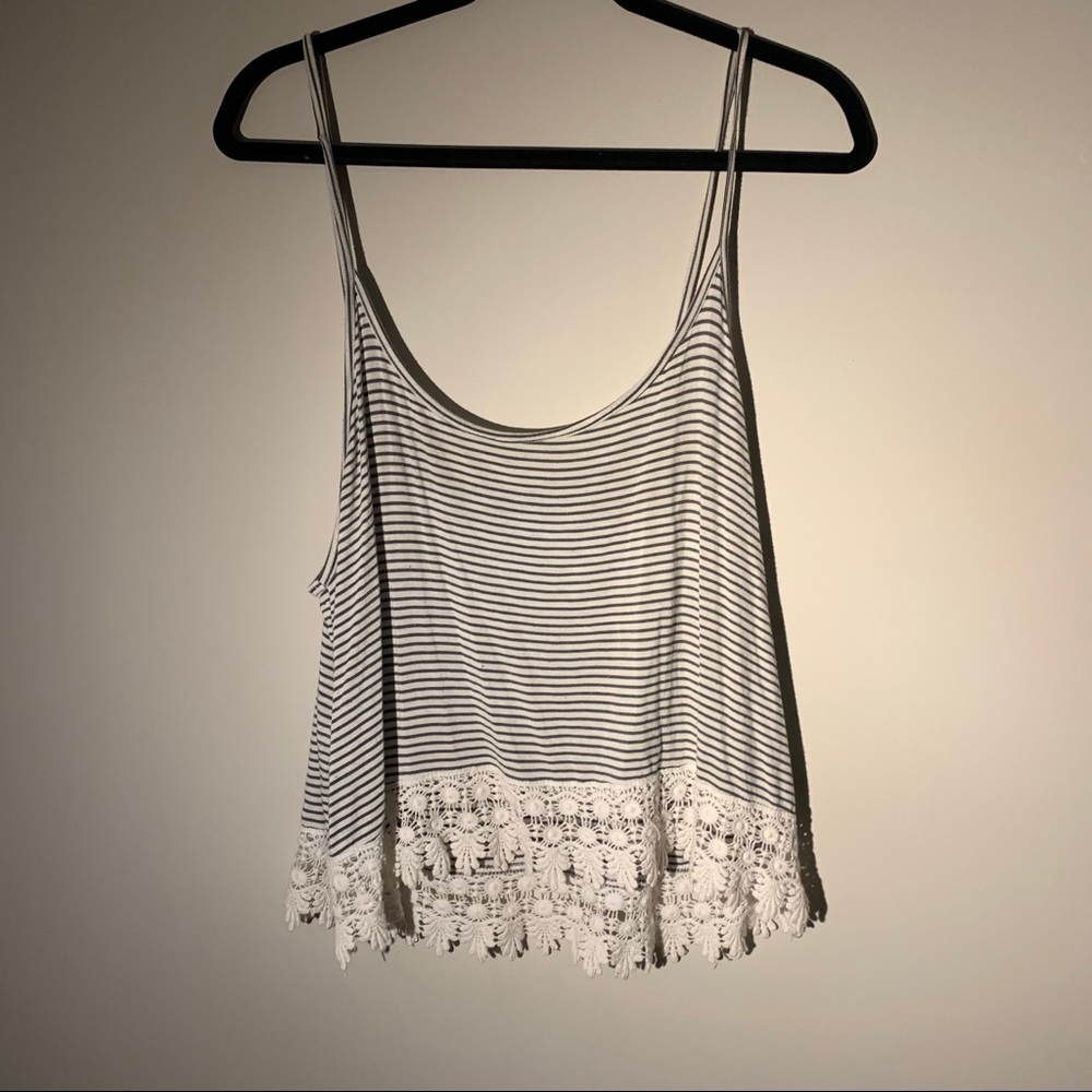 Super Soft Striped Tank w/ Flower Lace Trim